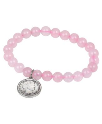 16541 Rose Quartz Bracelet with Barber Dime Coin