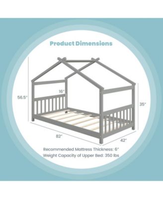 Twin Size Wooden House Bed with Roof
