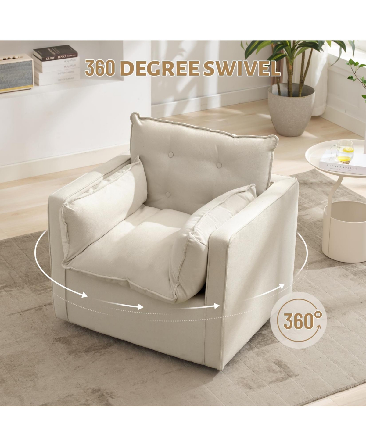 gaomon Swivel Accent Chair, Mid-Century Modern Armchair for Living Room, Comfy Single Sofa Chair with Solid Metal Base, No Assembly Required