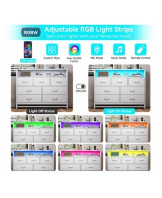 Dresser For Bedroom, Modern 7 Drawers Long Dresser With Charging Station And LED Lights Design
