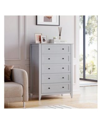Modern 5 Chest Of Drawer Dresser, Modern Tall Nightstand With Deep Drawers And Nickel Round Handle, Wood Organizer Storage Cabinet For Bedroom