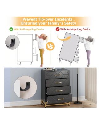 1 Pc Wood Dresser 4 Drawers Metal Handles Sturdy Frame Modern Bedroom Furniture Chest of Drawers