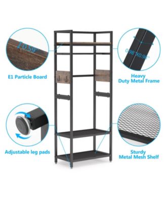 27.55" Industrial Metal + Hall Tree Garment Rack  Shelf  Hanging Rod  Freestanding Closet Organizer for Entryway & Bedroom