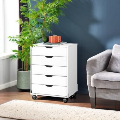5-Drawer Chest, Wood Storage File Cabinet with Wheels