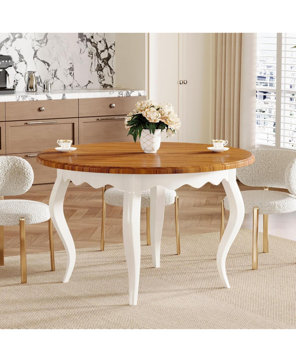 Tribesigns Round Dining Table for 4-6 People, 47-Inch Farmhouse Kitchen Dinner Table, Wood Circle Dining Room Table with Solid Wood Legs for Kitchen