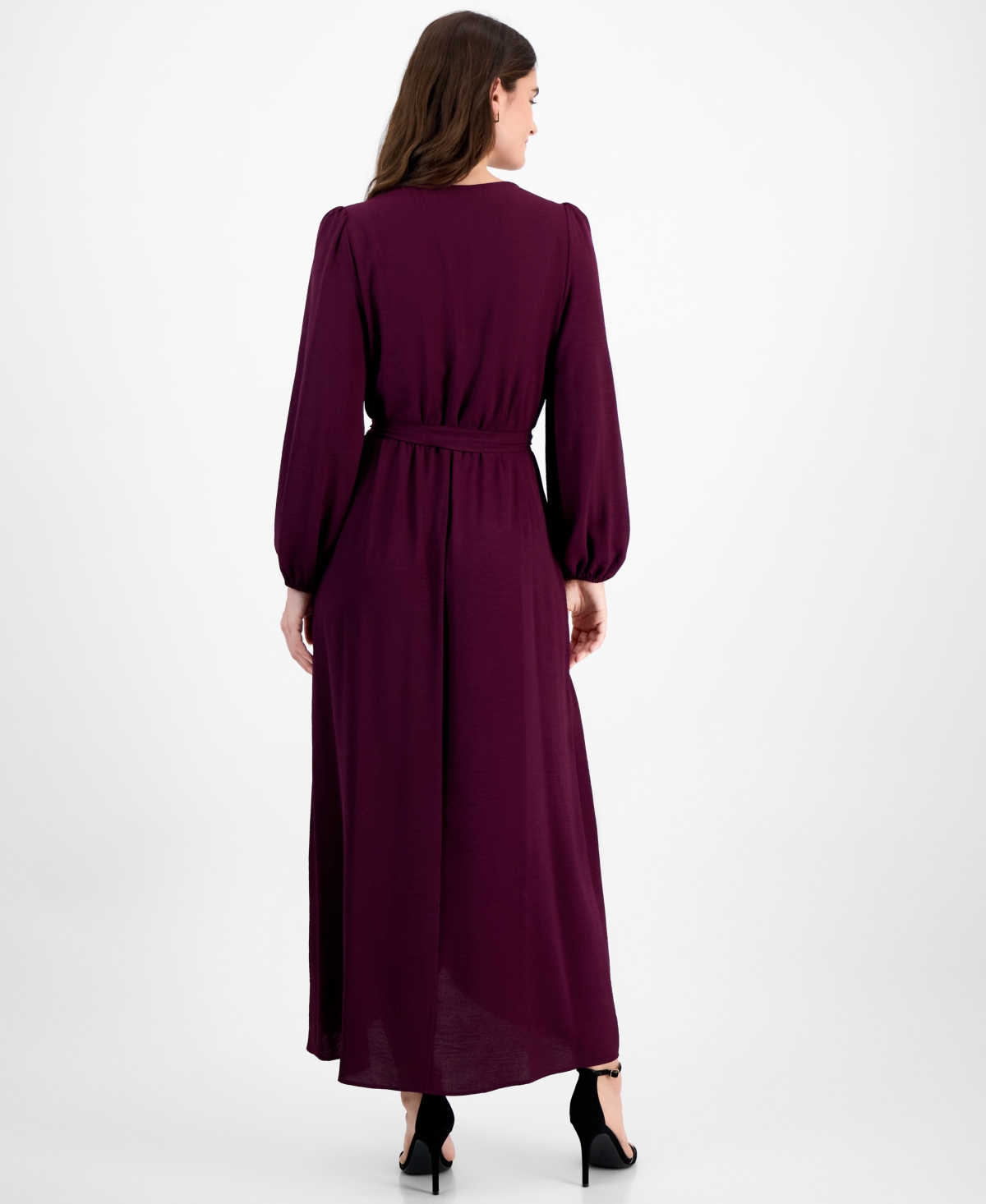 Connected Women's Surplice-Neck Faux-Wrap Long-Sleeve Dress