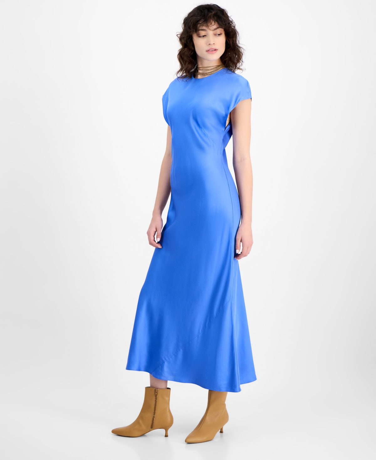 French Connection Ennis Satin Column Midi Dress In Ultra Marine