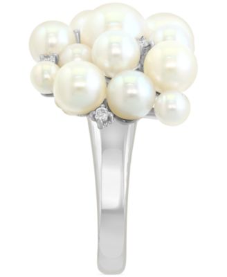 EFFY&reg; Cultured Freshwater Pearl (3 - 6-1/2mm) & Diamond (1/10 ct. t.w.) Cluster Ring in 14k White Gold