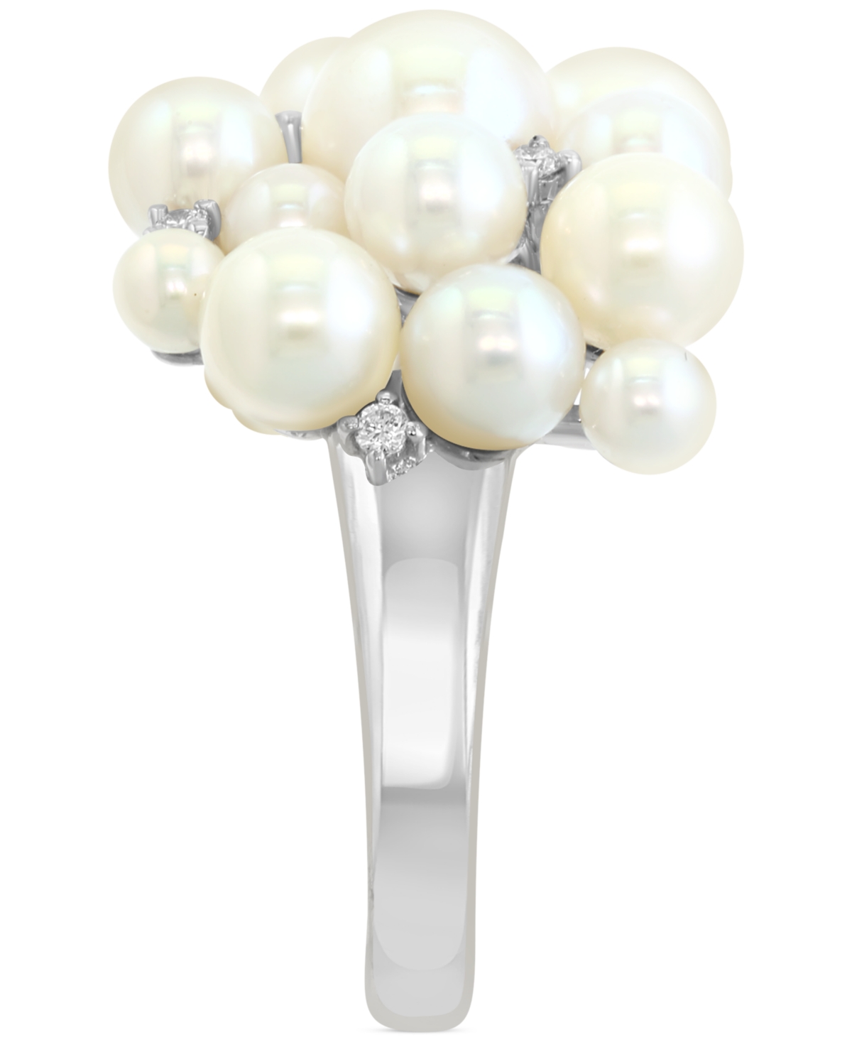 Effy Cultured Freshwater Pearl (3 - 6-1/2mm) & Diamond (1/10 ct. t.w.) Cluster Ring in 14k- White Gold
