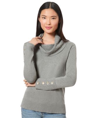 Women's Petite Chevron-Trimmed Cowl-Neck Sweater