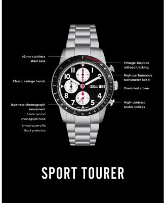 Men's Sport Tourer Chronograph Silver-Tone Stainless Steel Watch 42mm