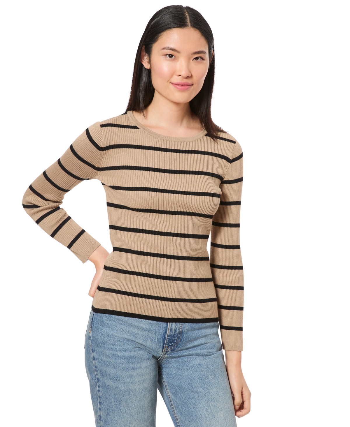 Melissa Paige Women's Scoop Neck Ribbed Striped Sweater