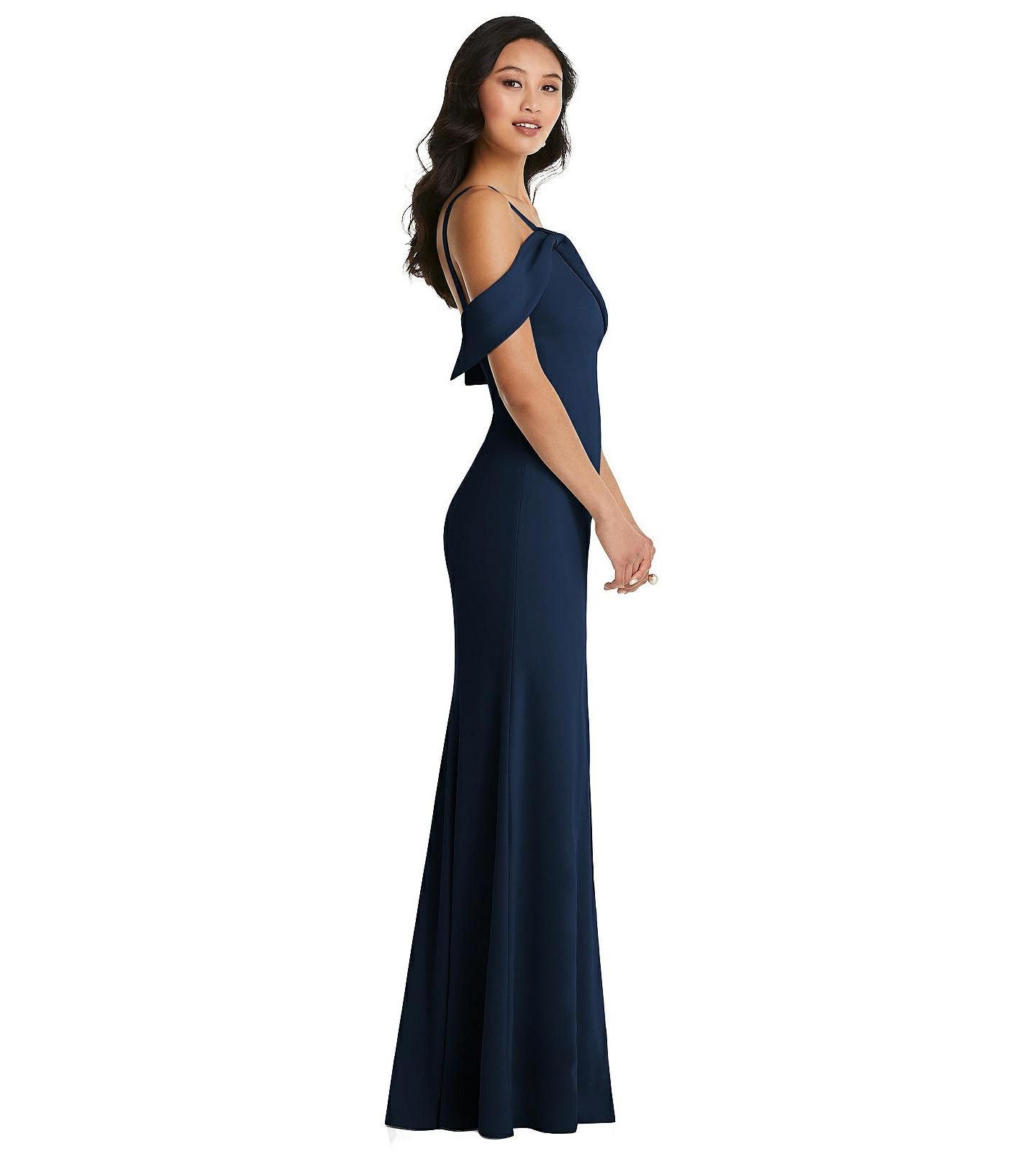 Женское платье After Six Plus Size One-Shoulder Draped Cuff Dress with Front Slit, цвет: Полуночный тёмно-синий — фото 11