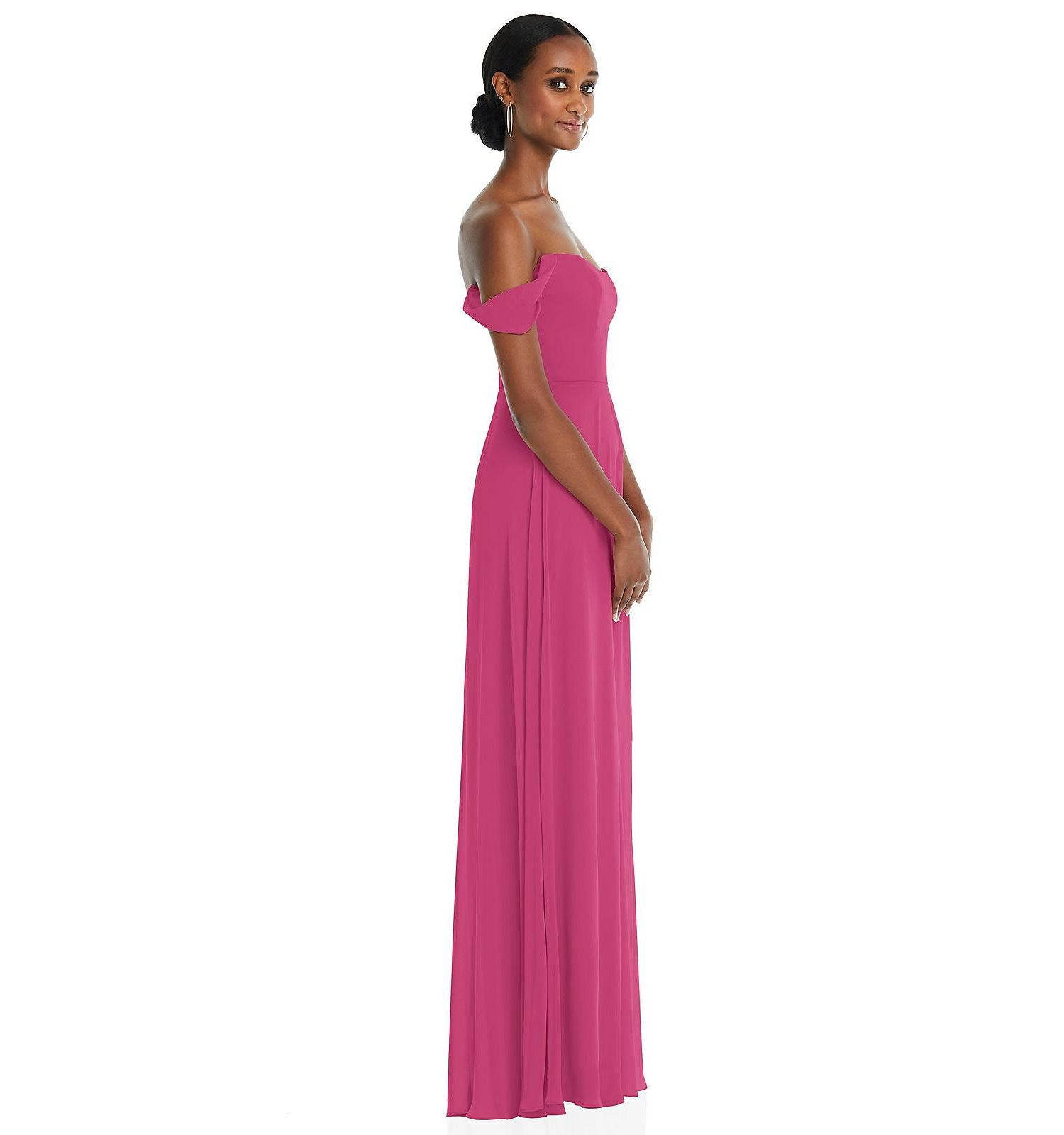 Off-the-Shoulder Basque Neck Maxi Dress with Flounce Sleeves