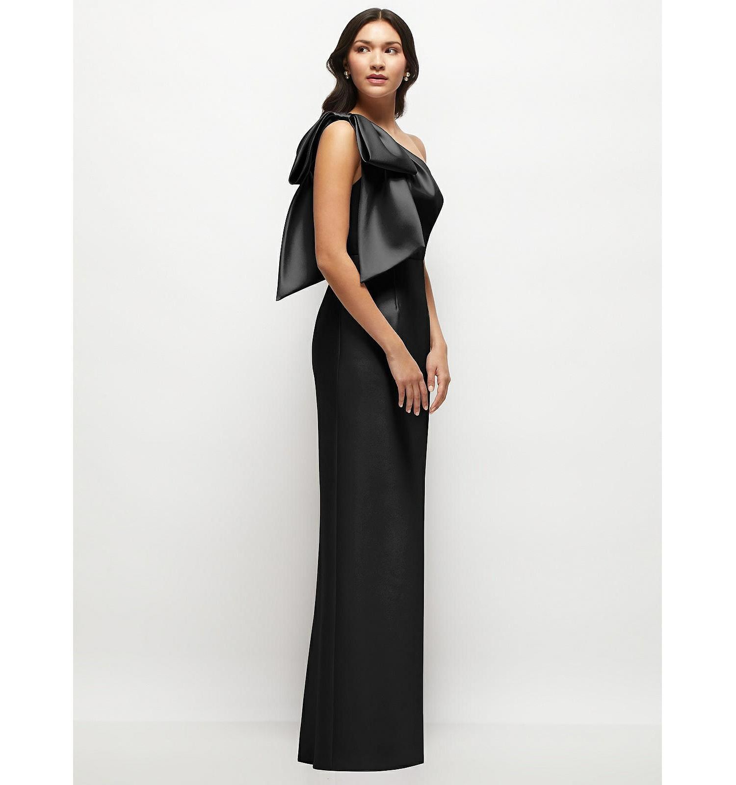 Women's Oversized Bow One-Shoulder Satin Column Maxi Dress