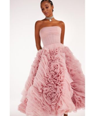 Womens Dramatically Flowered Tulle Dress