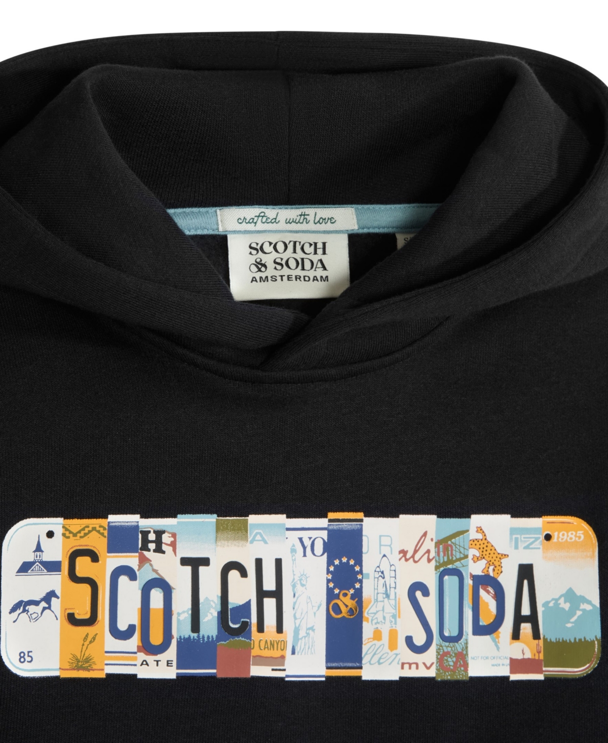 Scotch & Soda Big Boys Graphic Fleece Hoodie In Black