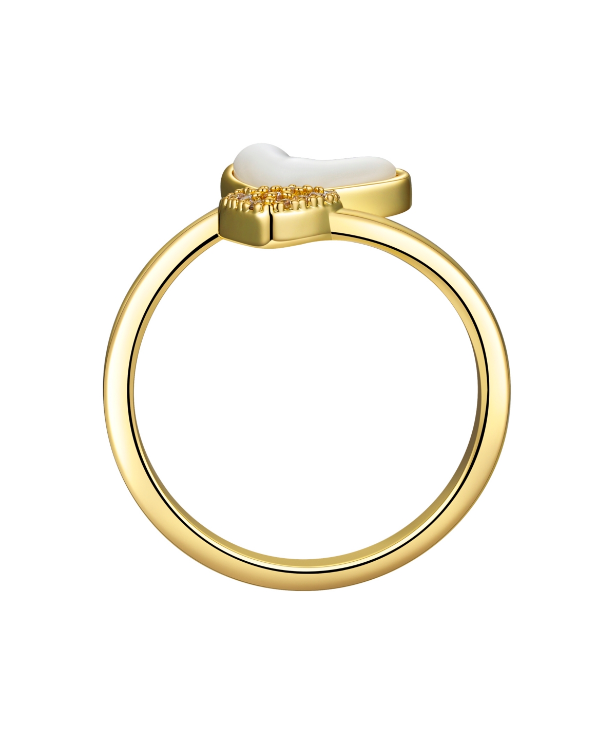 Unwritten Cubic Zirconia And Mother Of Pearl Heart Bypass Ring In Gold