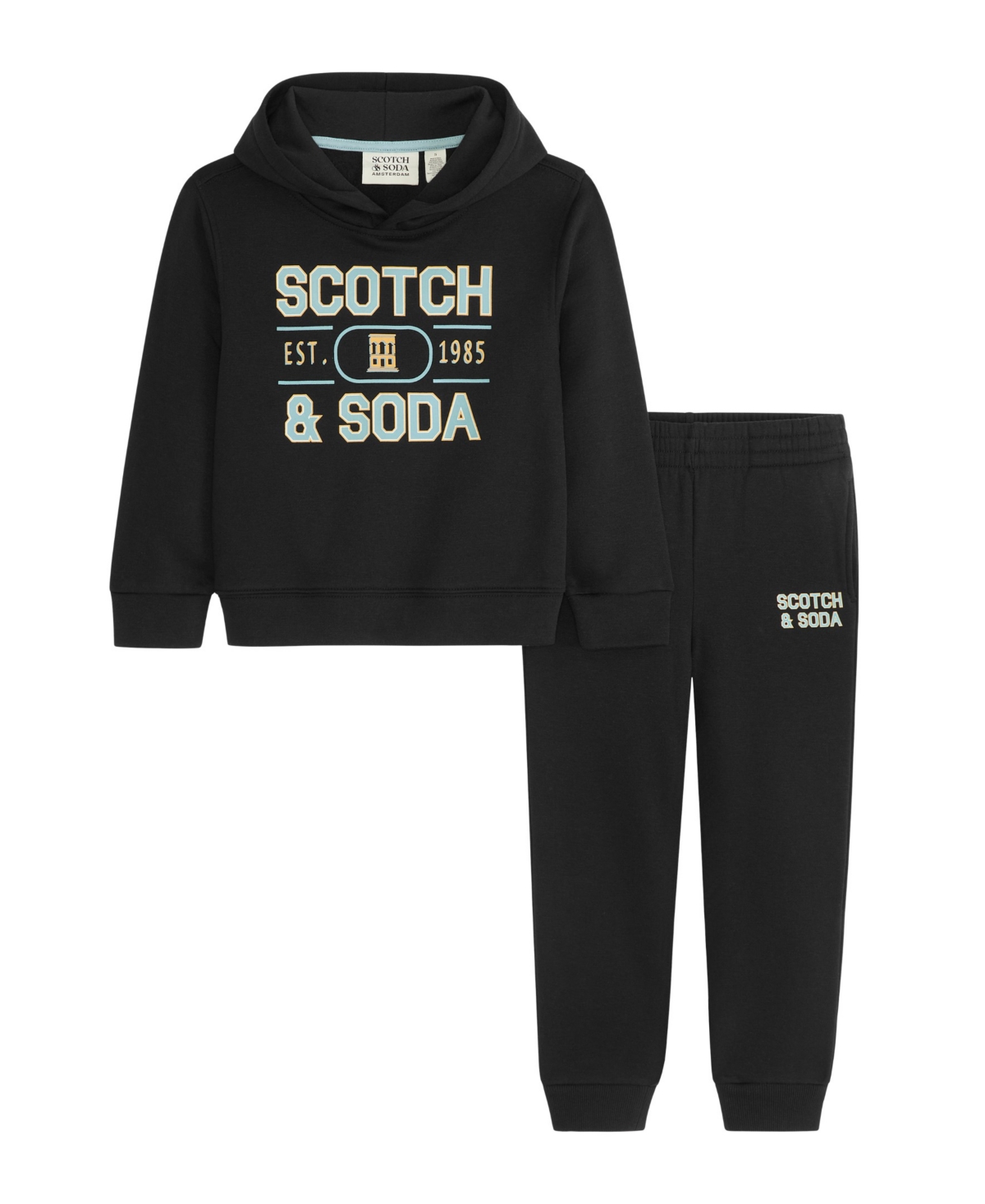 Scotch & Soda Little Boys Graphic Fleece Hoodie Pant Set, 2- Piece Set In Black