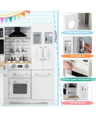 Kid's Corner Kitchen Playset Wooden Pretend Kitchen Play Toy Set w/ Sound Effect