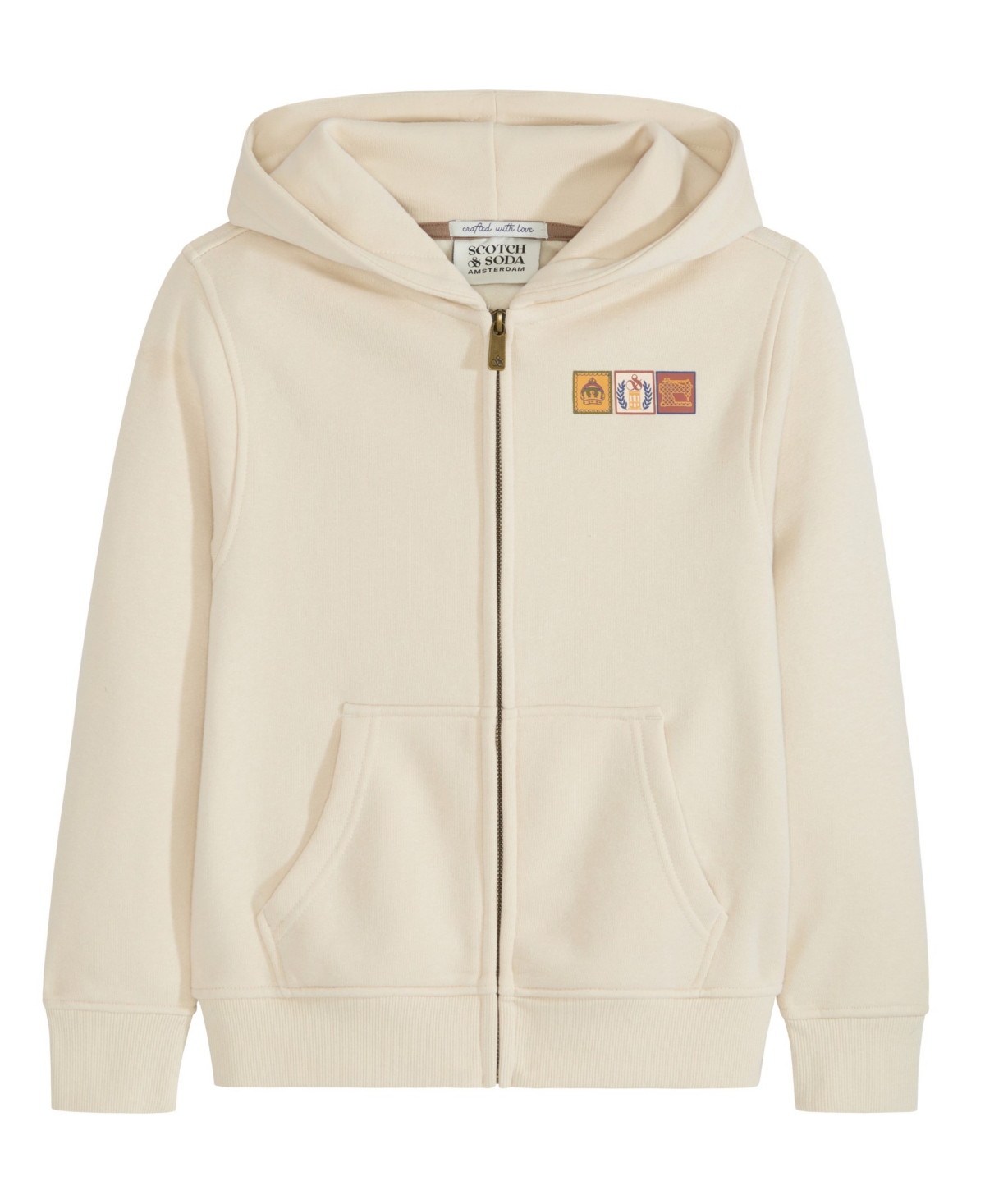 Scotch & Soda Big Boys Graphic Fleece Zip Up Hoodie In Parchment