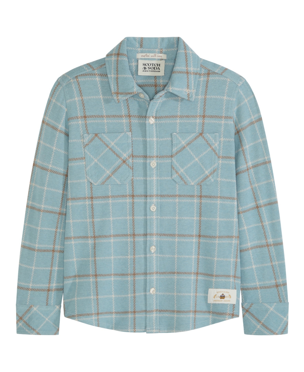 Scotch & Soda Big Boys Yarn Dye Knit Twill Button Up Shirt In Bay Blue