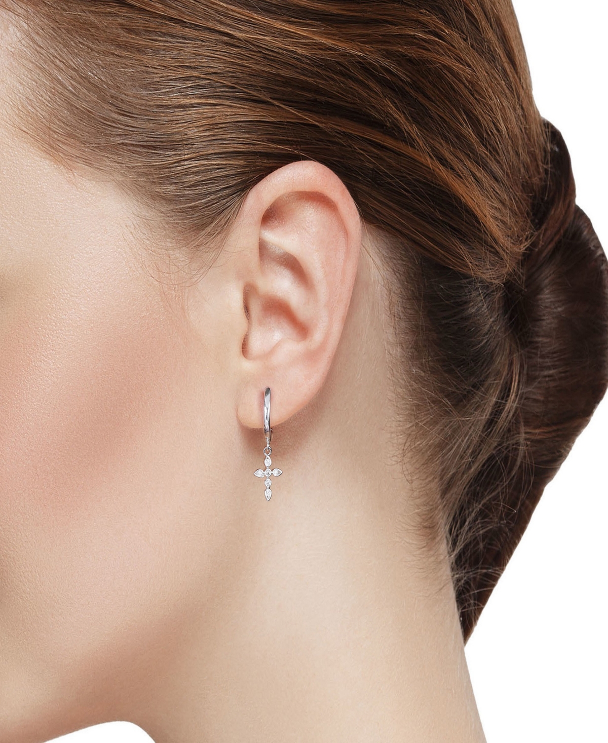 UNWRITTEN CUBIC ZIRCONIA CROSS STUD AND HOOP EARRING SET 