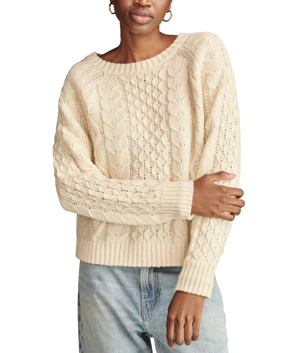 LUCKY BRAND WOMEN'S MIXED CABLE CREWNECK SWEATER 