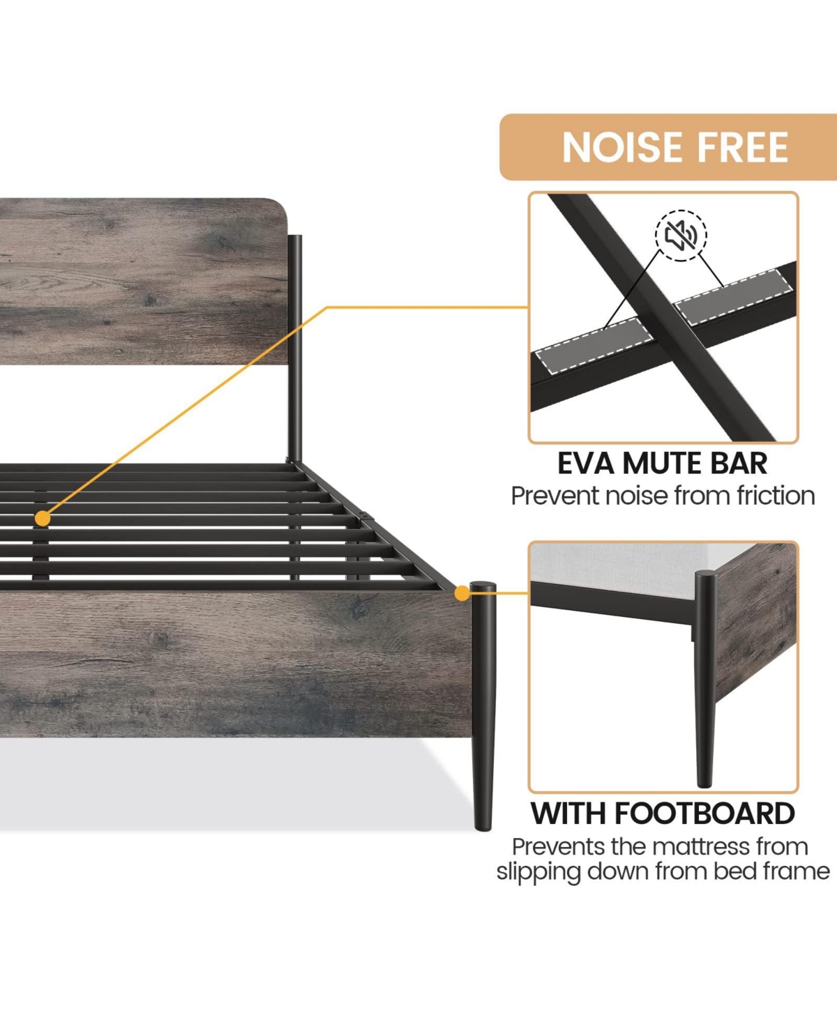 gaomon Bed Frame with Wooden Headboard and Footboard,Metal Queen Size Bed Frame