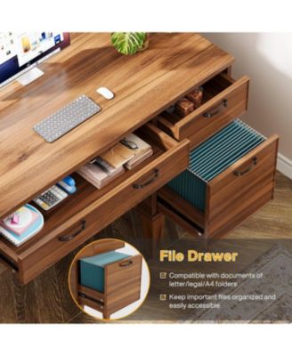 47" Computer Desk with 3 Drawers, Farmhouse Office Desk with Storage, Wood Teacher Desk Writing Table with File Drawers for Home Office, Bedroom, Study