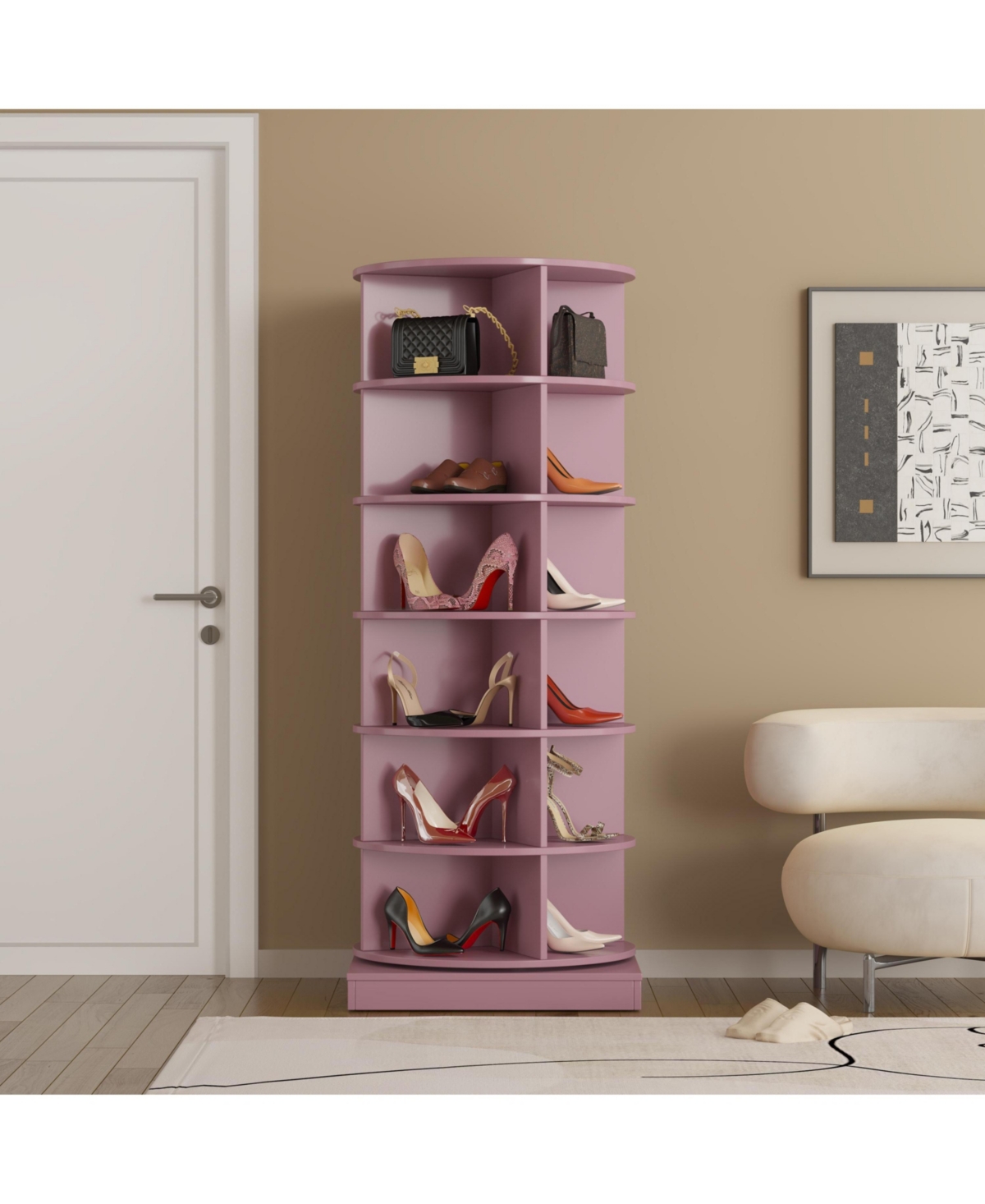 Slickblue360° Rotating Shoe Cabinet with 6 Layers - Space-Saving Shoe Storage - Pink
