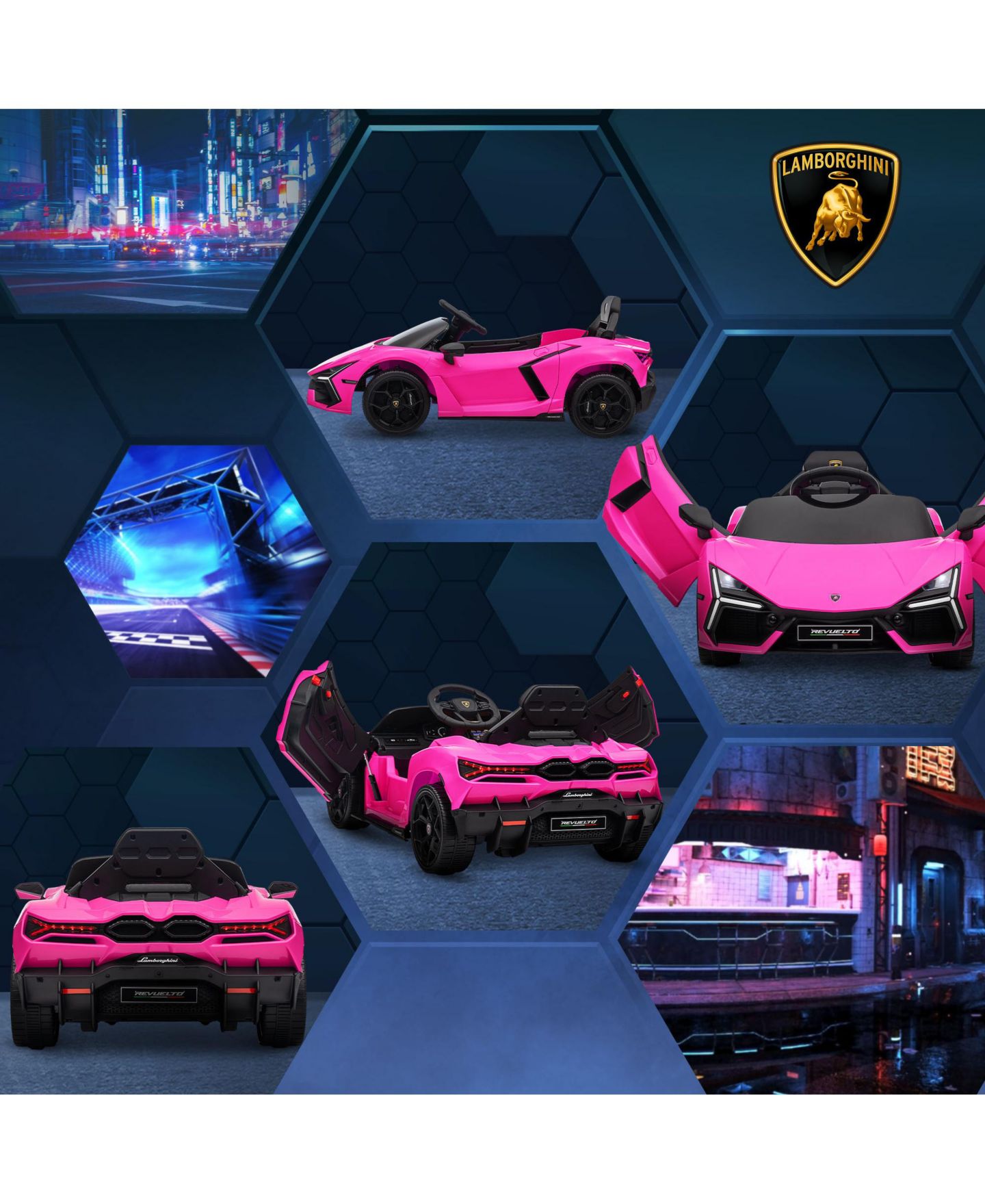 Детская игрушка Qaba Lamborghini Revuelto 12V Electric Dual-Mode Ride-On Car, 1 Player, Ages 3+, цвет: Розовый — фото 8