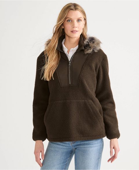 Женские свитеры Lands' End Women's Hooded Half Zip Faux Fur High Pile Fleece Pullover