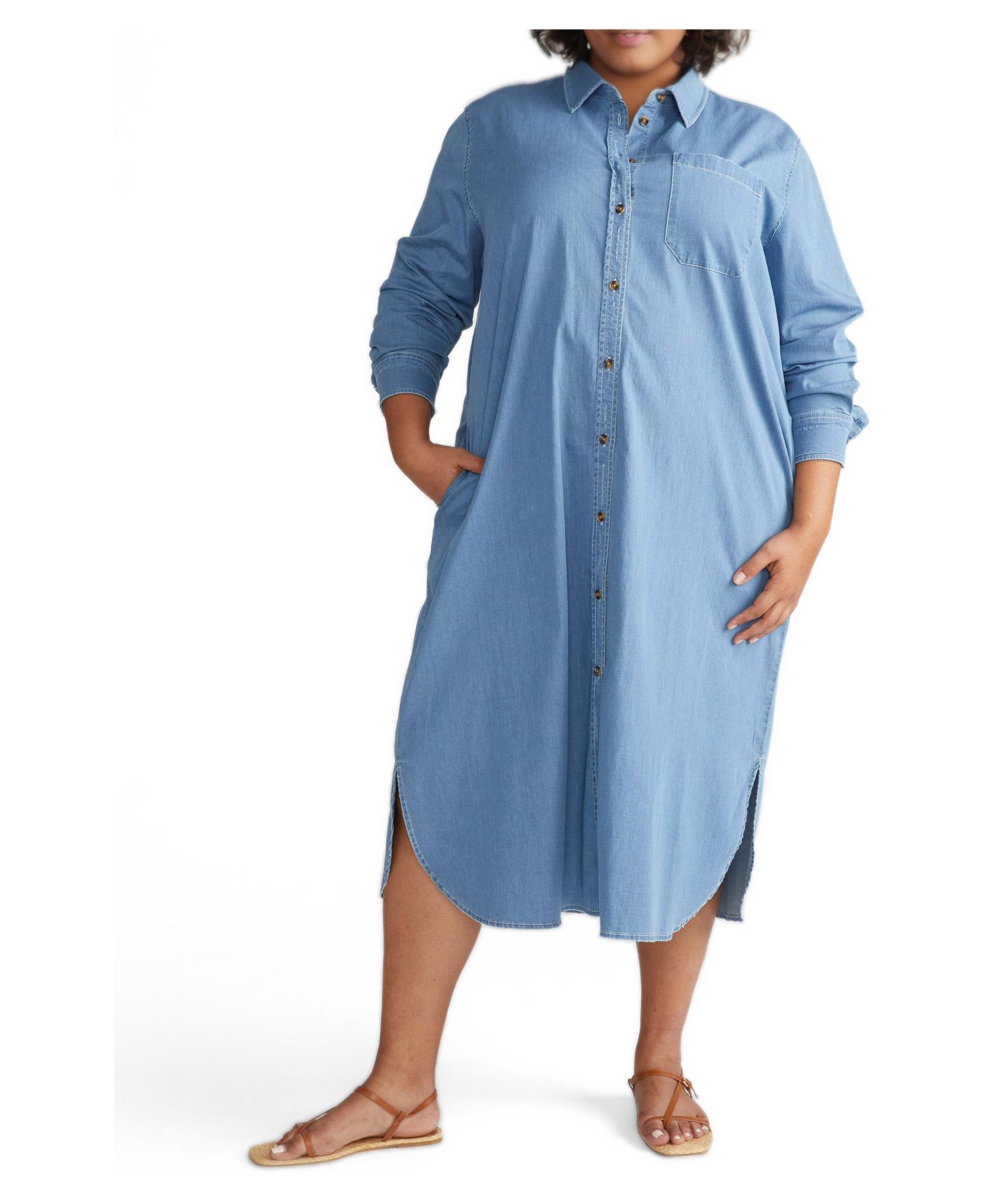 Women's Odeon Stretch Cotton Chambray Shirtdress