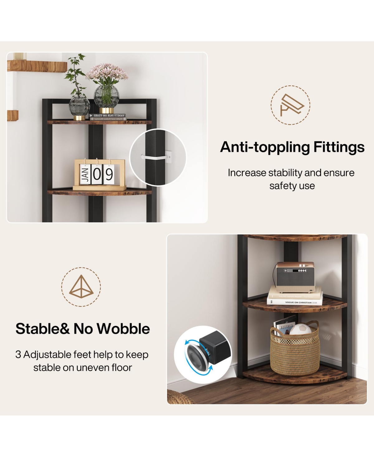 Tribesigns 70.9 Inch Tall Corner Bookshelf Bookcase Rustic Corner Shelving Unit Storage Rack,6 Tier Corner Shelf