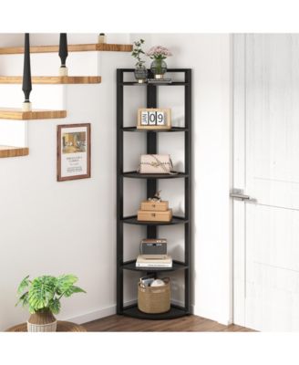 70.9 Inch Tall Corner Bookshelf Small Bookcase Rustic Corner Shelving Unit Storage Rack,6 Tier Corner Shelf