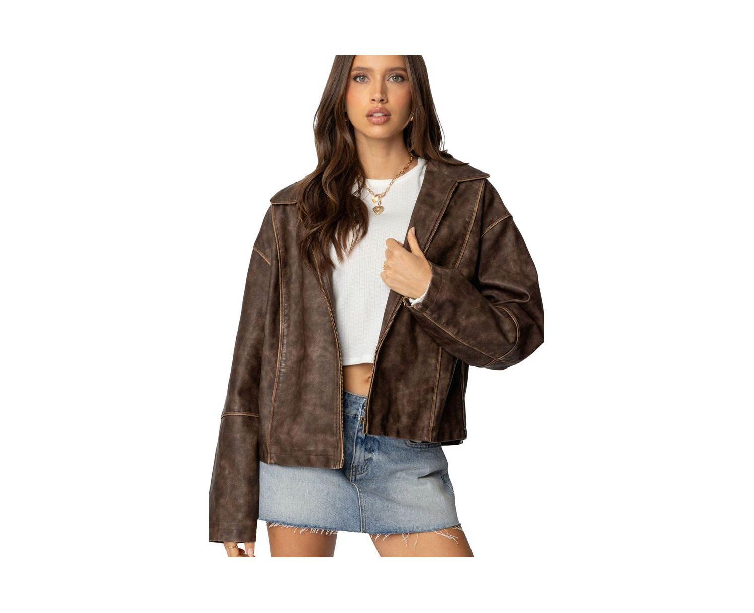 Women's Oversized Washed Faux Leather Jacket