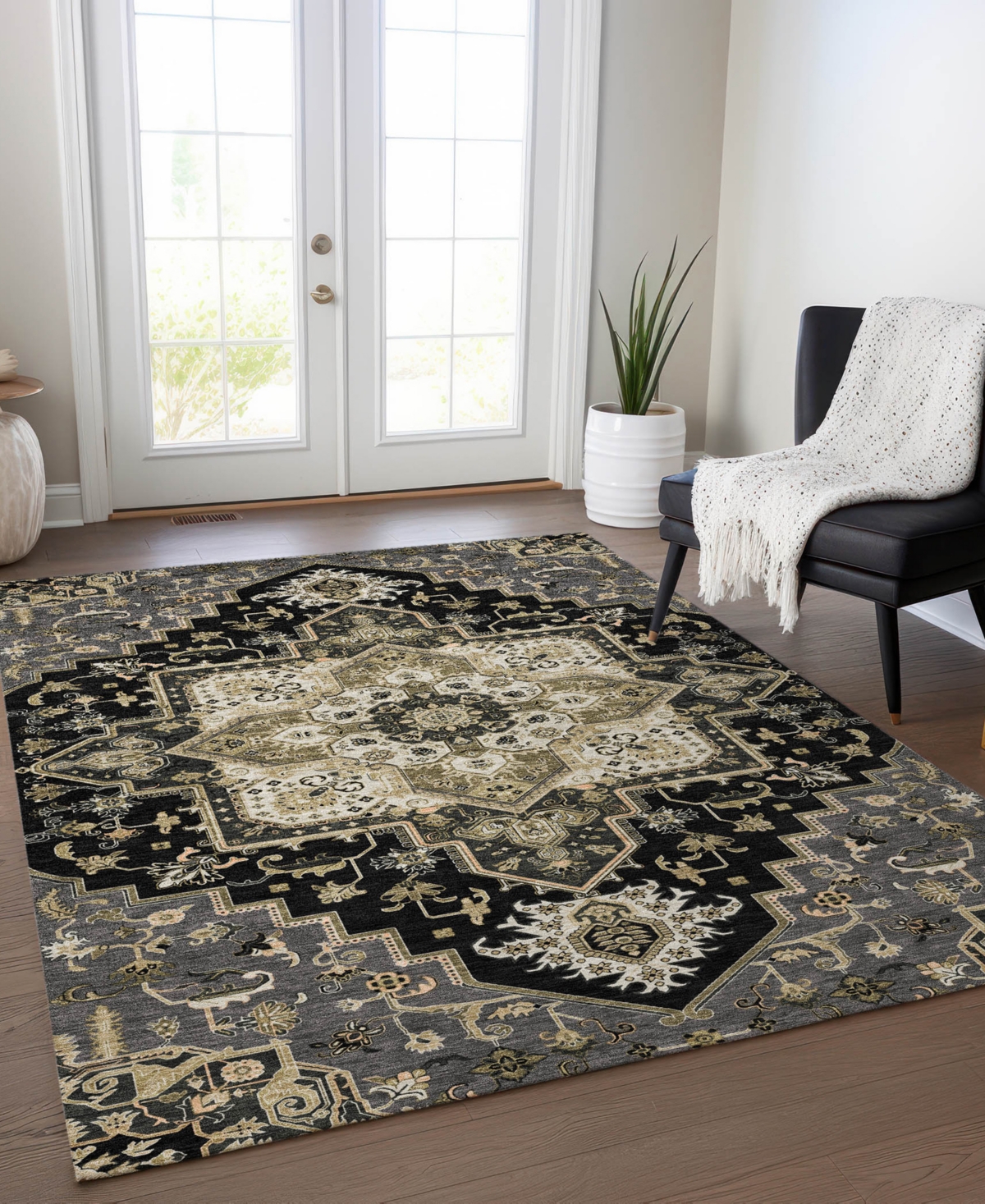 Addison Chantille Machine Washable Acn1036 5'x7'6" Area Rug In Black