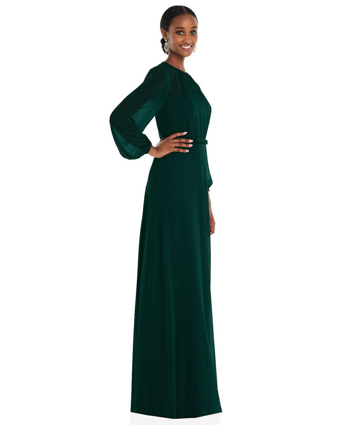 Dessy Collection Women's Strapless Chiffon Maxi Dress with Puff Sleeve Blouson Overlay