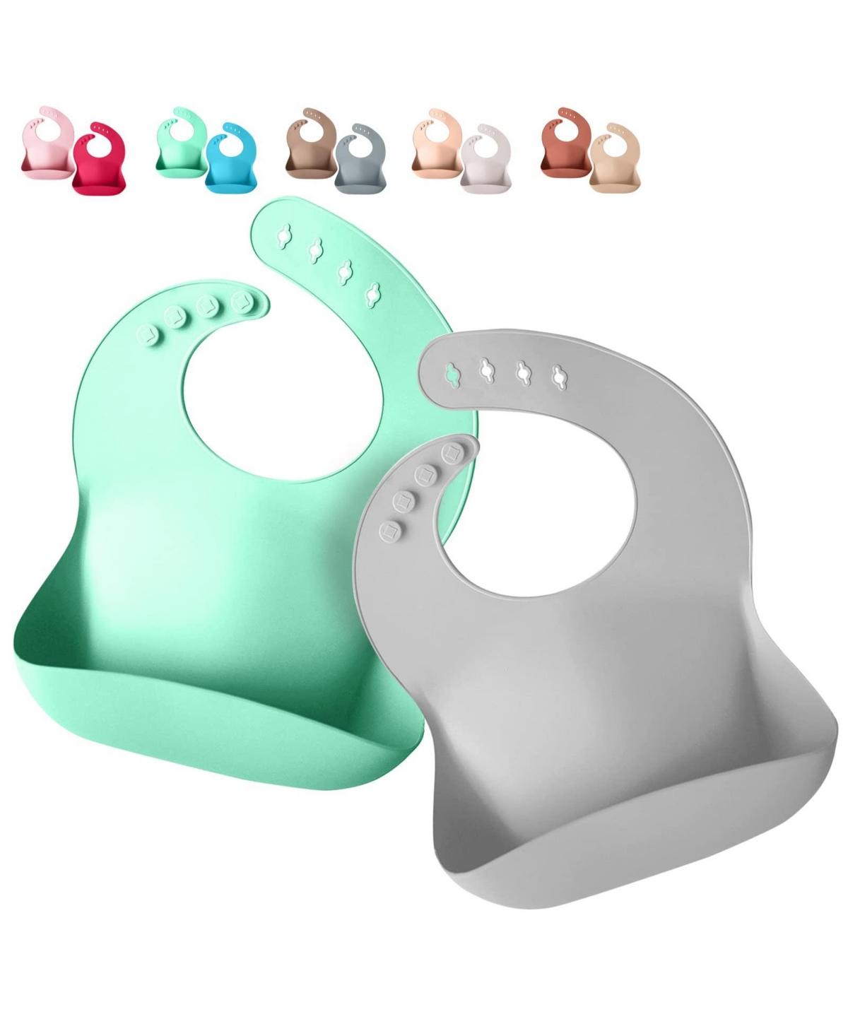 Sperric Silicone Baby Bibs - Soft Silicone Bib with Food Catcher and Waterproof Material - Adjustable Fit for Baby and Toddler -Pastel Grey