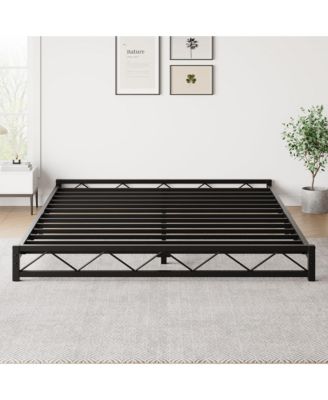 Queen Size Bed Frame, Metal Low Platform Bed Frame, with Wavy Pattern, Metal Slat Support