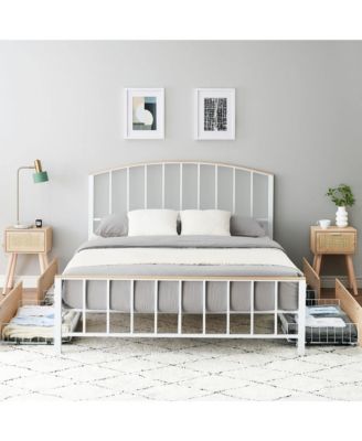 Queen Platform Bed Frame with Headboard & Footboard, Platform Bed Frame with 4 Storage Drawers