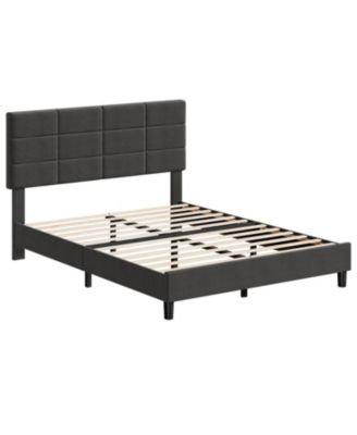 Full Size Bed Frame with Adjustable Headboard, Linen Upholstered Twin Platform Bed Frame