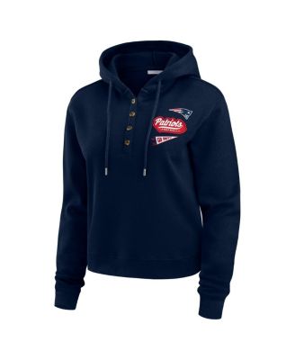 Women's Navy New England Patriots Waffle-Knit Pullover Hoodie