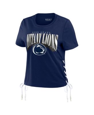 Women's Navy Penn State Nittany Lions Side Lace-Up Modest Crop T-Shirt
