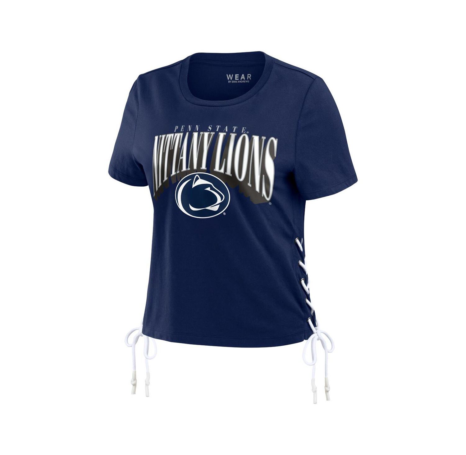 Women's Navy Penn State Nittany Lions Side Lace-Up Modest Crop T-Shirt