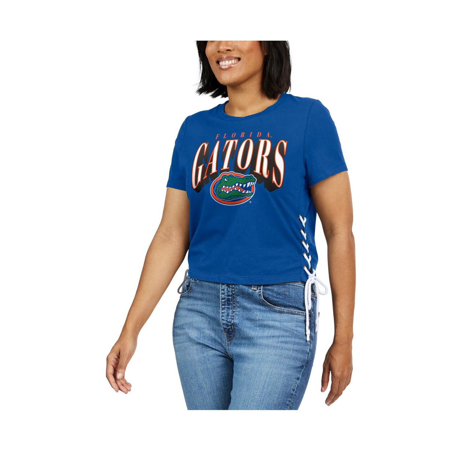 Women's Royal Florida Gators Side Lace-Up Modest Crop T-Shirt