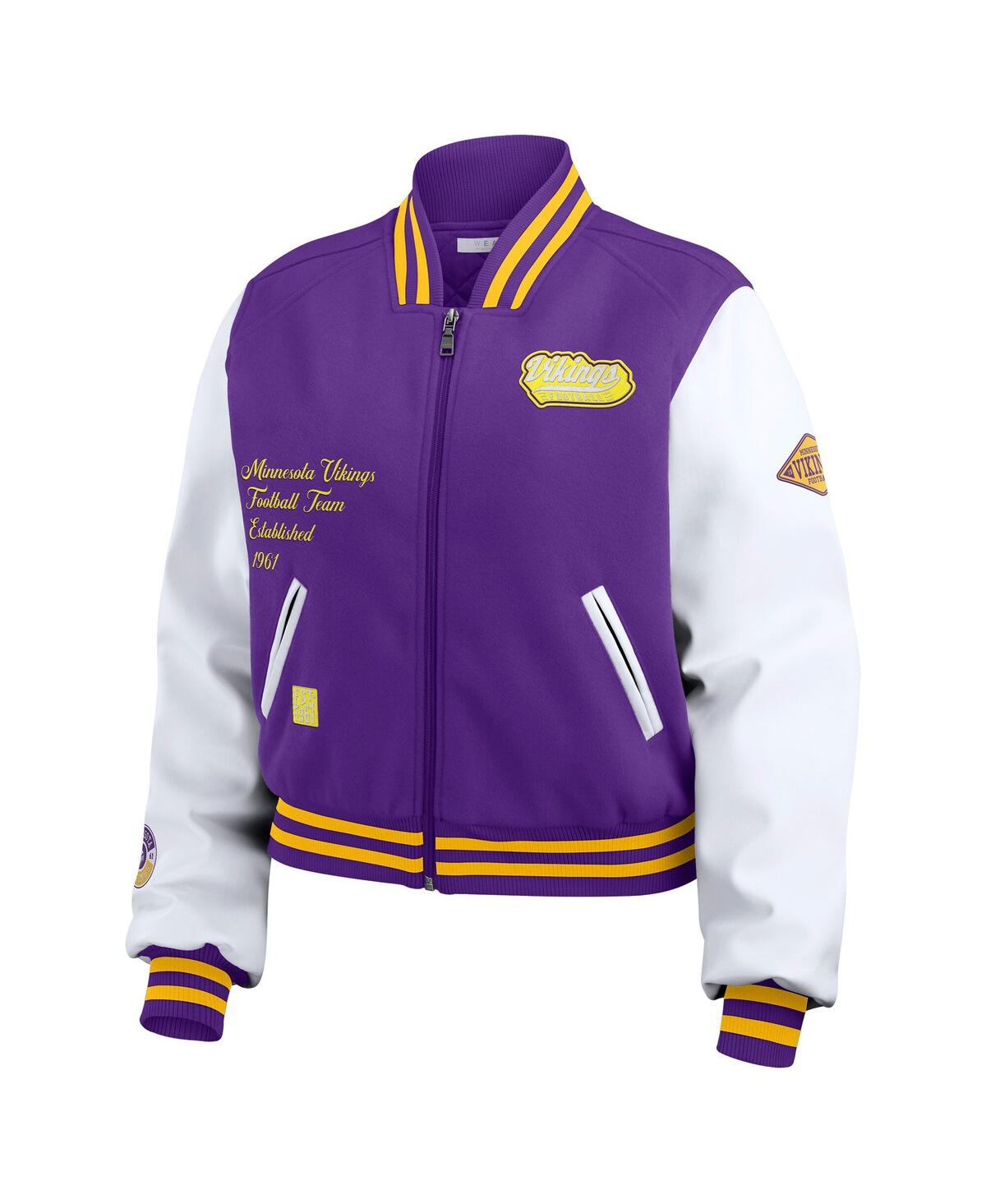 Wear by Erin Andrews Women'sWhite Minnesota Vikings Varsity Full-Zip Jacket - Purple, White