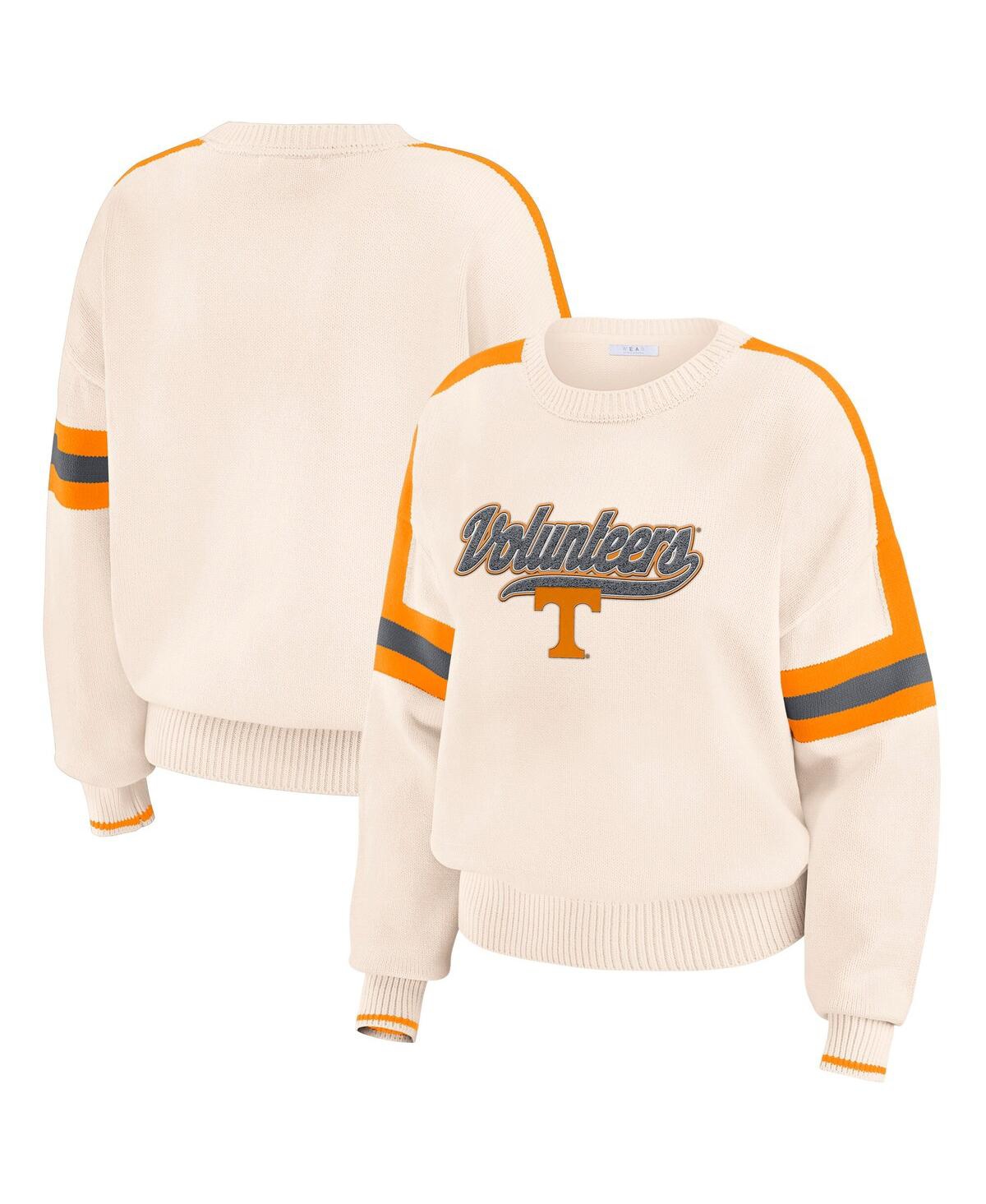 Women's Cream Tennessee Volunteers Chenille Woven Patch Stripe Pullover Sweatshirt - Cream, Tennessee Orange