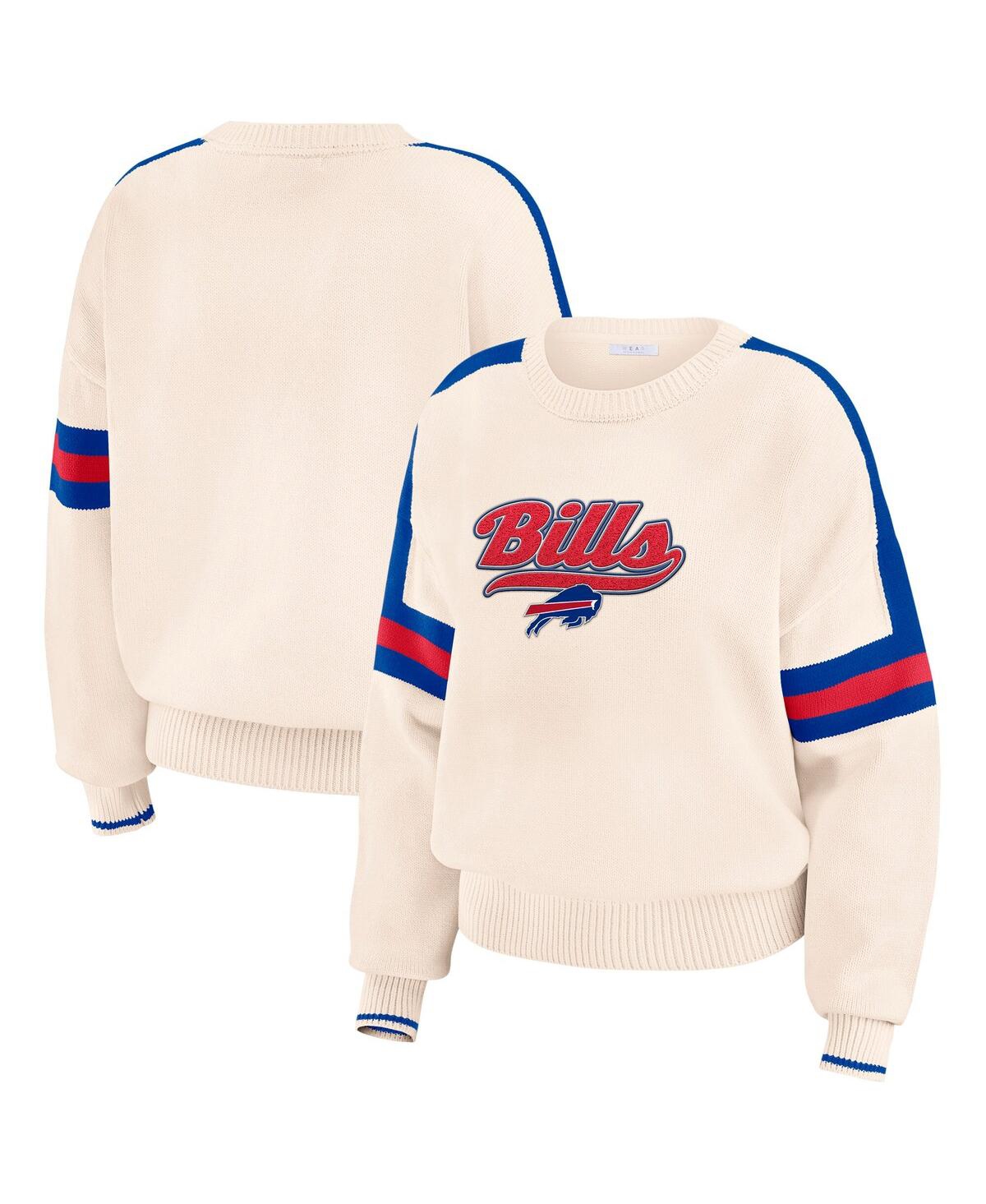 Women's Cream Buffalo Bills Stripe Pullover Sweater - Cream